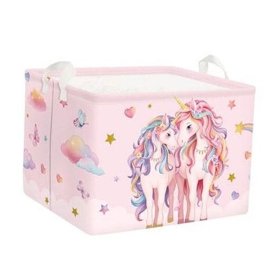  Cute Unicorn Laundry Basket Cloud Kids Clothes Book Storage 40x30x30 cm Hearts