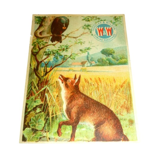 Antique Wheeler & Wilson Sewing Machine Trade Card The Fox and Crow Fable 3x4.5