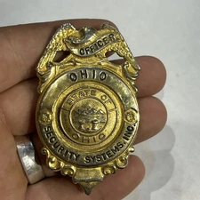 Vintage Obsolete State of Ohio Security  Badge Pin Gold Tone Pin back
