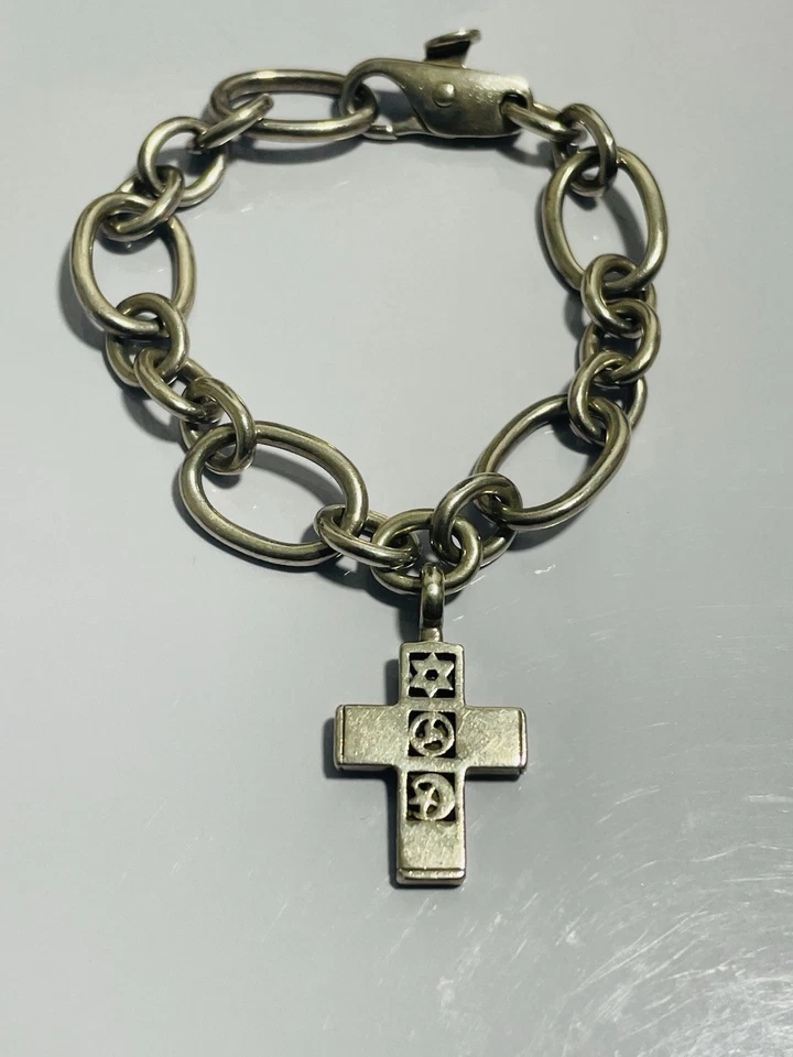 Barry Kieselstein Cord 2004 Multi Faith Cross Sterling Silver Chain Bracelet  - Image 2 of 4