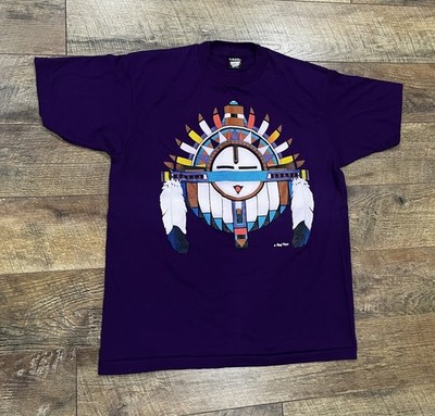 Vintage Native Tribal Single Stitch Puff Print Tee XL Made In USA Rag Tops