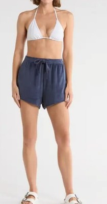 VITAMIN A MARI MIDNIGHT SHIMMER BLUE  COVER-UP SHORTS SMALL