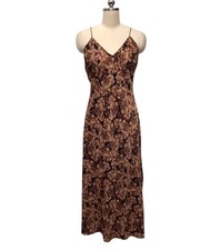 Nili Lotan Target Satin Paisely Print Slip Dress Brown Whimsigoth Boho Sz L