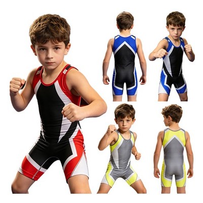 Boys Athletic Leotard Bodysuit Workout Wrestling Singlet Sports Unitard Kids