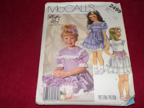 ? McCALL'S #2499-GIRLS "RUFFLES & LACE" MISS. COTTAGECORE DRESS PATTERN 6-8 FF