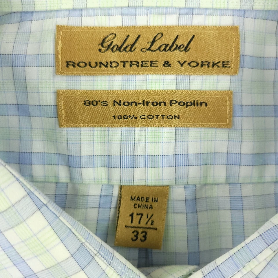 Roundtree & Yorke Shirt Mens 17 1/2 Blue Poplin Gold Label Business Office - Image 4 of 4