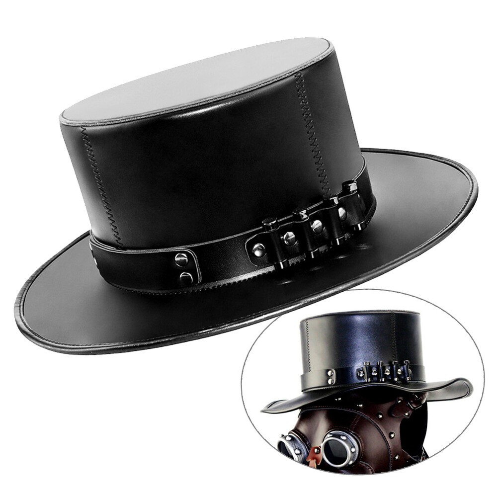 Chapeau De Docteur Steampunk En Cuir Synthétique Flammé - Cosplay Gothique - Accessoire Halloween, Fête à Thème