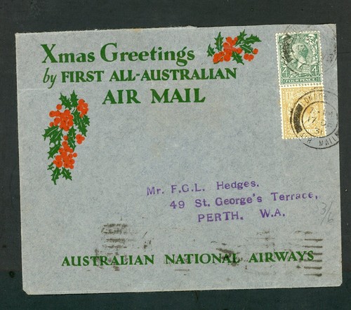 GREAT BRITAIN LONDON 17.12.1931 FFC AIL AUSTRALIAN COVER TOPPERTH 25.12.1931