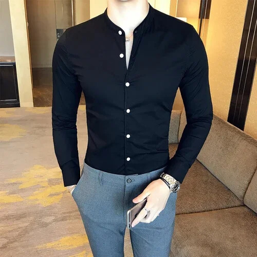 Men's Slim Shirts Fashion Long Sleeve Cotton Solid Color Business Casual Shirts - Bild 10 von 13