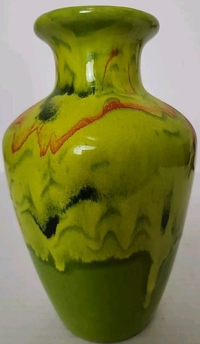 California Pottery Drip Glaze Vase MCM In Lime Green and Orange 467 USA 9" Retro - Picture 6 of 14
