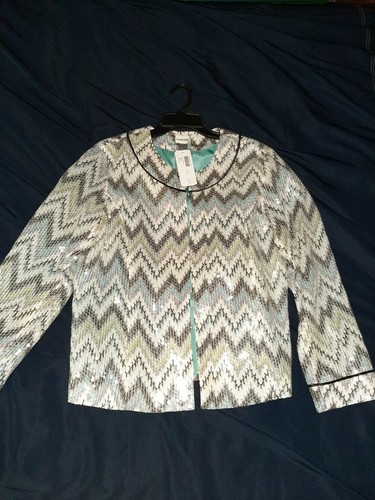 NWT Chico's Women's 2 (12) Shimmer Kat's Meow Sequin Jewel Jacket Seascape - Picture 3 of 5