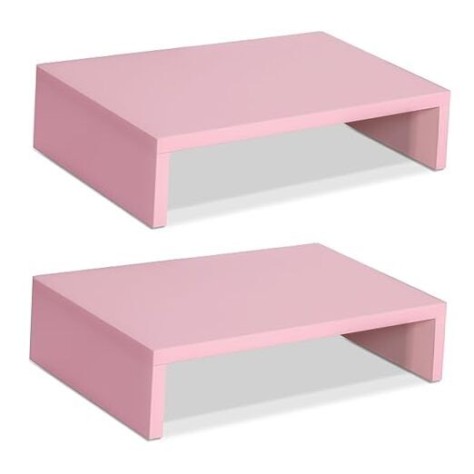 Monitor Stand Riser-2 Pack,Wood 2 Tier Adjustable Monitor Stand 2 Packs Pink-image