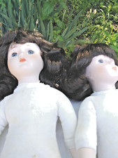 Craft Vintage 16" Doll Long Brown Curly Hair Porcelain Face/Hands/Feet