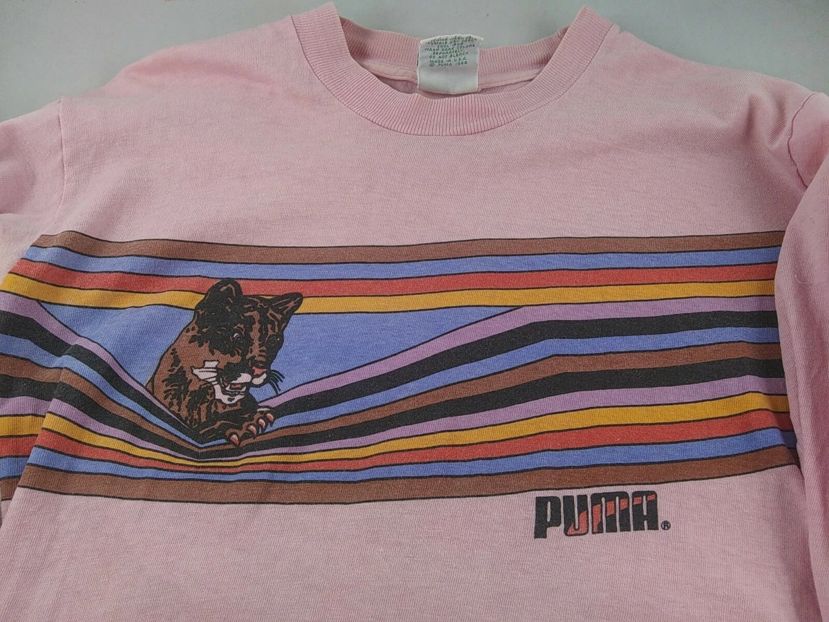 Vtg PINK 1982 PUMA 80's Long Sleeve T Shirt size Medium Running Shoes Womens