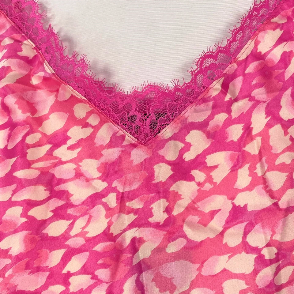 INC Lace-Trim Cami & Shorts Pajama Set Womens X-Large Satin Pink Animal Print - Image 4 of 4