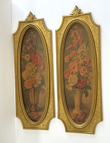 Vintage Wall Art MCM 2 Cecil Rubino Lithograph flowers 1964 Gold Ornate Print - Picture 12 of 23