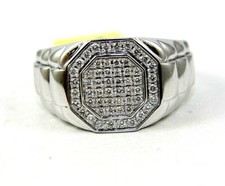 Natural Round Diamond Square Cluster Wide Men's Ring Band 14k White Gold .43Ct