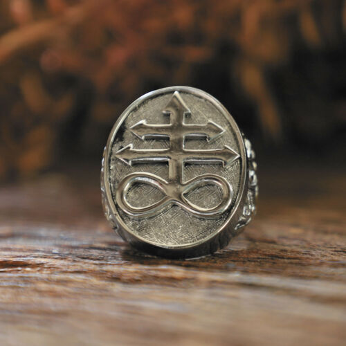 Anillo cruzado satánico de leviatán plata esterlina 925 calavera de motociclista vintage gótico hombre - Imagen 3 de 13