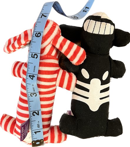 2 Halloween Dog Toys Skeleton/stripe Squeaky 7” Plush Black Red - Picture 6 of 6