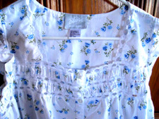 Vintage Blair Nightgown Size M White Cotton Blue Floral Romantic/Cottage