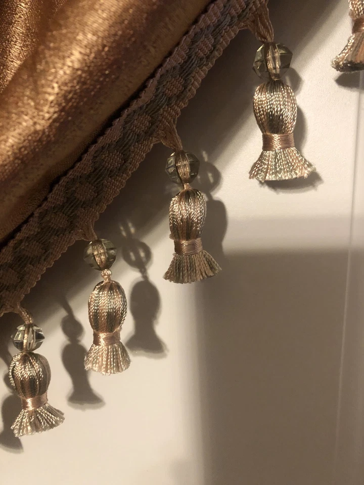 1- Burlington Waterfall Crystal Beaded Rod Pocket Single Valance - 20X40 Gold - Image 4 of 4