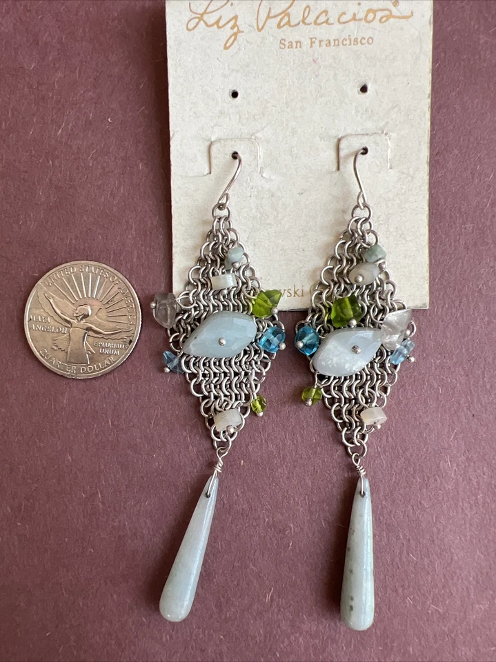 Pendientes araña Swarovski Liz Palacios tono plata malla y gemas de colores nuevos con etiquetas Foto 2 de 4