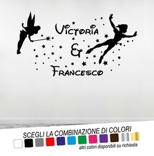 Adesivo Murale Cameretta PETER PAN e TRILLY con 2 NOMI PERSONALIZZATI Disney