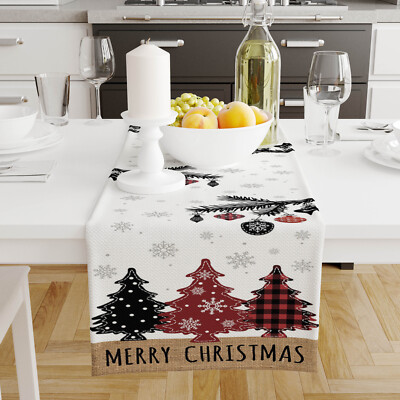 Snowflake Red Christmas Tree Table Runner Kitchen Dining Coffee Table Decoration