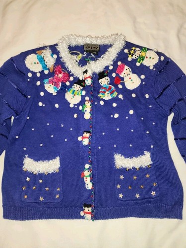Berek Takako Sakon Medium Vintage Christmas Sweater Snowman Beaded RARE!! - Picture 2 of 16