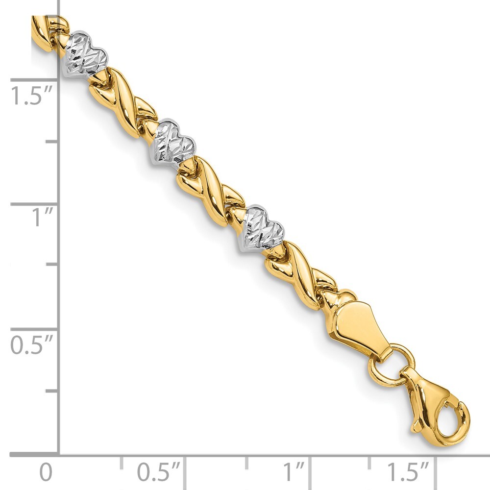 Real 14K Yellow Gold Rhodium Polished Heart & X Chain