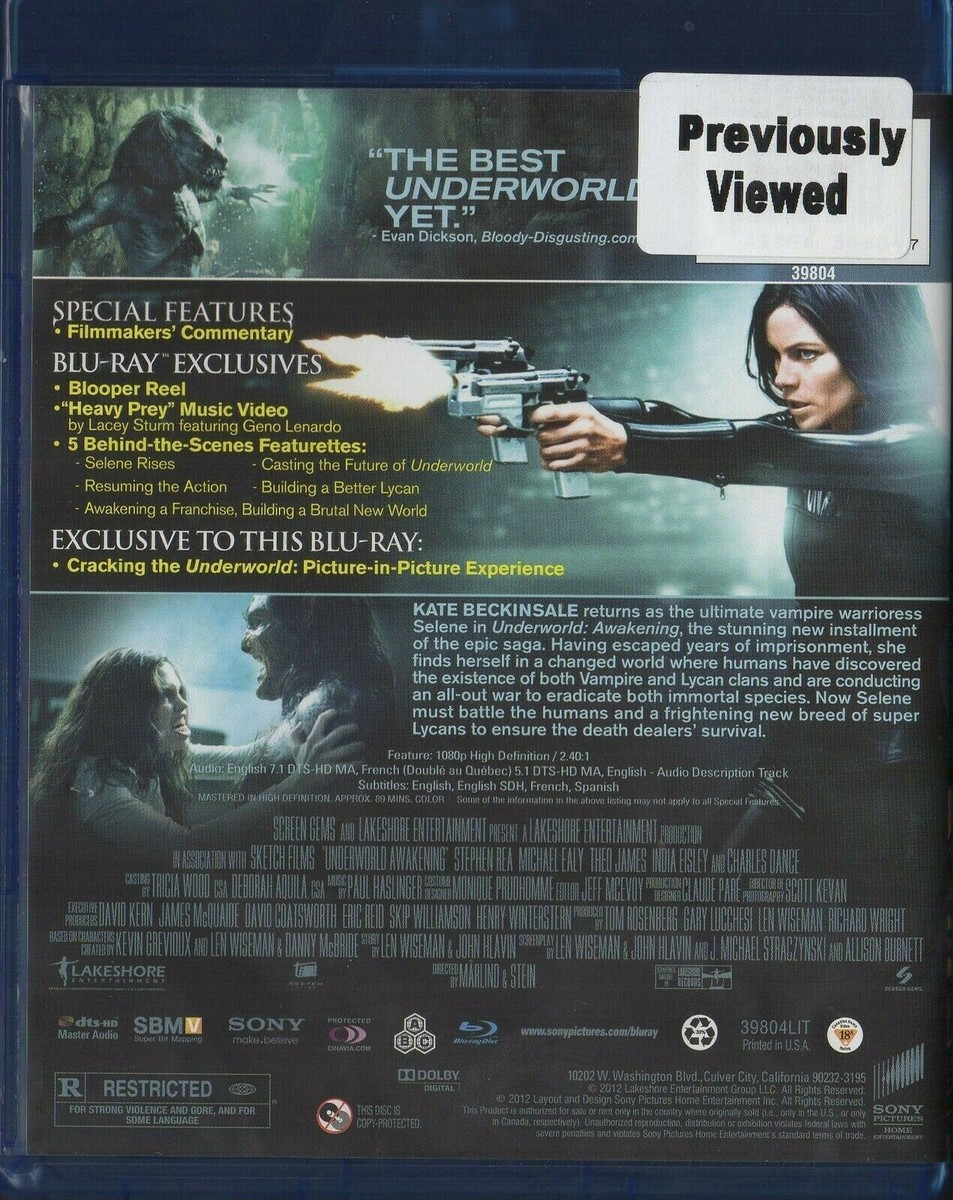 Underworld: Awakening(Previously Viewed Blu-ray)Starring Kate