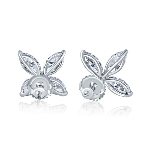 Boucles d'oreilles clous 2,50 ct X marquise 4 pétales groupe laboratoire cultivé diamant or blanc 14 carats - Photo 12 sur 12