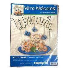 Dimensions Wire Welcome Kitty Pranks Counted Cross Stitch Kit Cats Decor 1999
