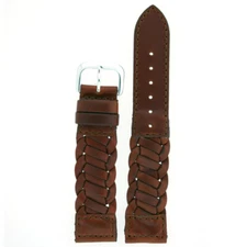 Watch Band Braided Woven Leather Soft Flexible Dark Brown Strap 16mm 18mm 20mm