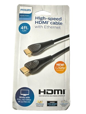 Philips 4' High Speed HDMI Cable with Ethernet EZGrip - Black Great for 4K/1080p