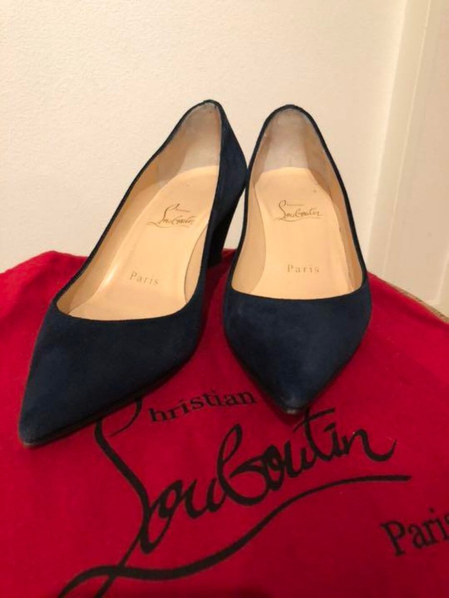 Christian Louboutin Pipina Navy Suede Wedge Pumps 35