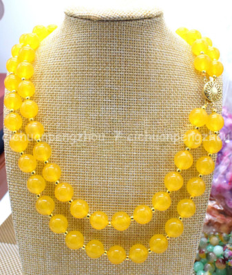 2 Rows 6/8/10mm Yellow South America Topaz Gemstone Round Beads Necklace 17-18''
