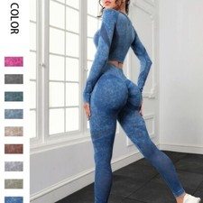 2Pcs Women Yoga Suit Crop Top Leggings Hollow Pants Gym Set Outfit Sportswear