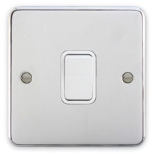 Deta Decorative Polished Chrome Switches & Sockets White Inserts -Matching Range