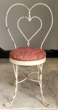 **Chaise shabby chic vintage pour poupée ou enfant glacier métal blanc**