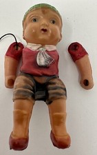 Vintage Celluloid Boy Doll Sitting 3 1/2" AS IS- Needs to be Restrung