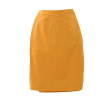 70s Vintage Mustard Wool Knit Pencil Skirt Elastic Waist Yellow Ochre Womens S