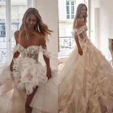 Fashion A Line Women Wedding Dress Backless Bridal Gowns Appliques Sweep Train