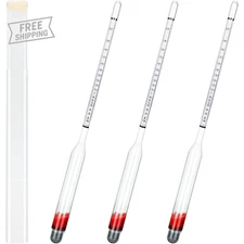 Glass Alcohol Hydrometer Set, 0-200 Proof, for Distilling Liquor, 3 Pcs