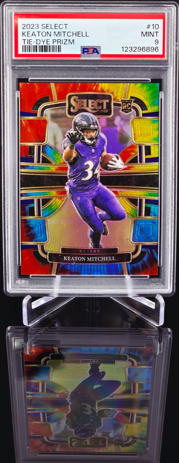 2023 Panini Select Keaton Mitchell Tie-Dye Prizm RC Ravens 2/25 PSA 9 POP 1