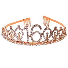 Sweet 16 Rose Gold Tone Rhinestone Tiara Girls Metal Party Celebration READ