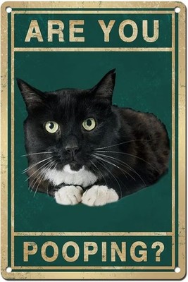 Tin Metal Signs Funny Cat Bathroom Signs,Cute Restroom Retro Vintage 