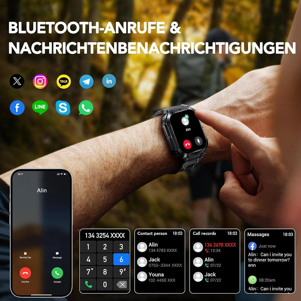 Smartwatch Herren mit Telefonfunktion Bluetooth WiFi Wasserdicht Schlaftracker - Bild 3 von 4