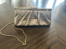 Vintage Gunne Sax Gold Clutch With Metal Strap- EUC