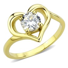 Women's Heart Ring, Clear CZ, 14K Gold Plated, Stainless Steel, Love Symbol